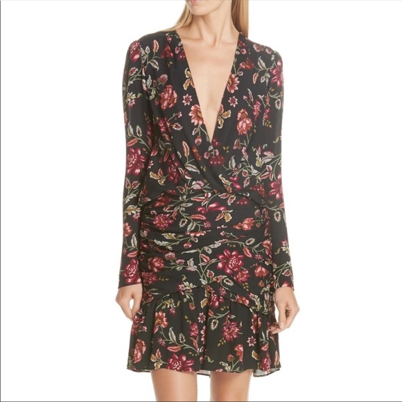 A.L.C. Silk Long Sleeve Floral Ruched Dress - Picture 2 of 10